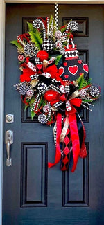 Load image into Gallery viewer, Wreath Holder; Checkered Wreath Hanger Black and Off White
