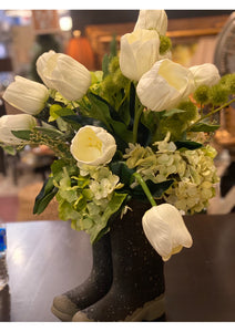 Rain Boots Tulip & Hydrangea Arrangement