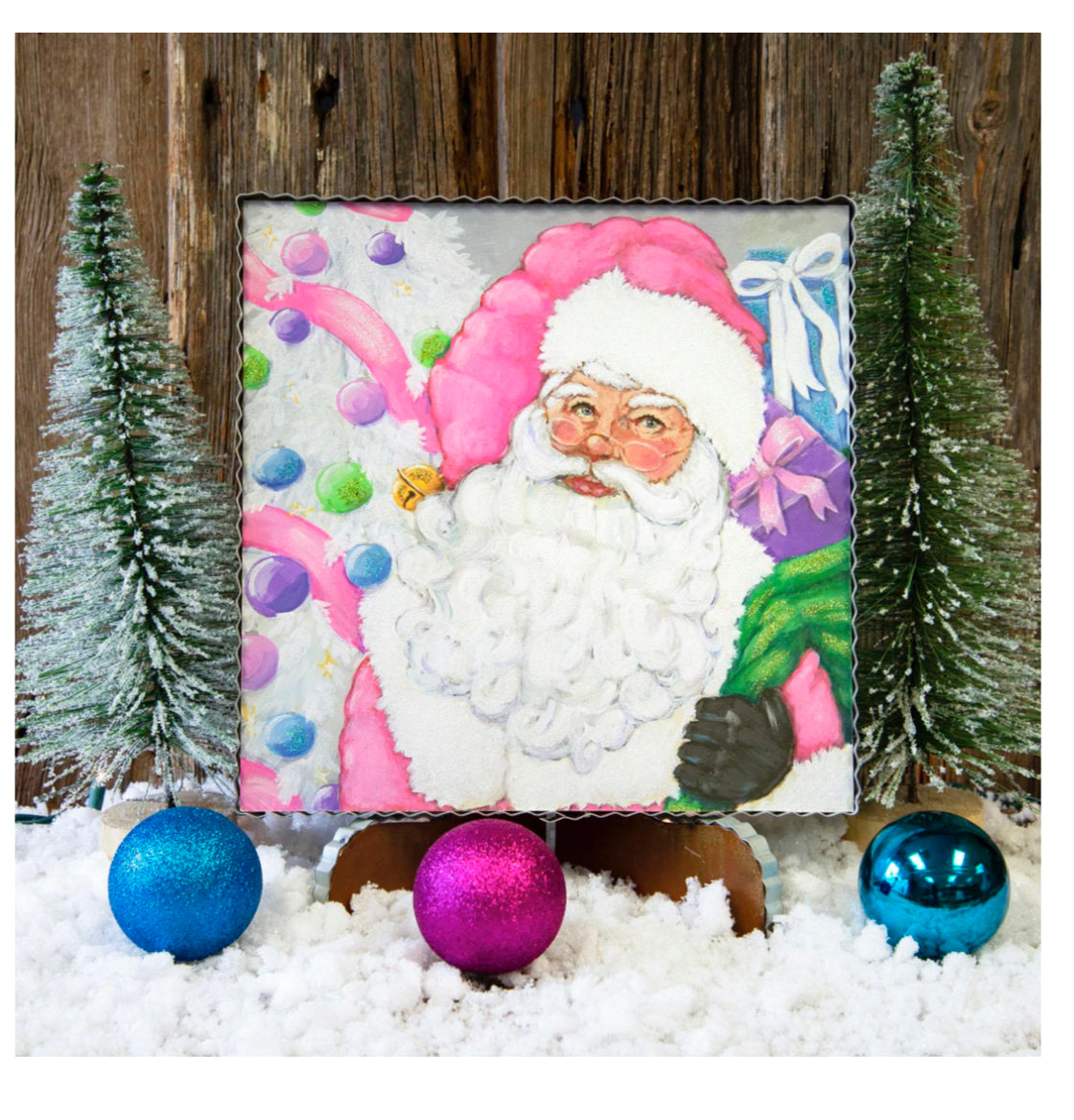 Pretty Pastel Santa Picture with Galvanized Frame on