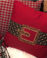 Load image into Gallery viewer, Santa Belt Beaded Red and Gold Pillow
