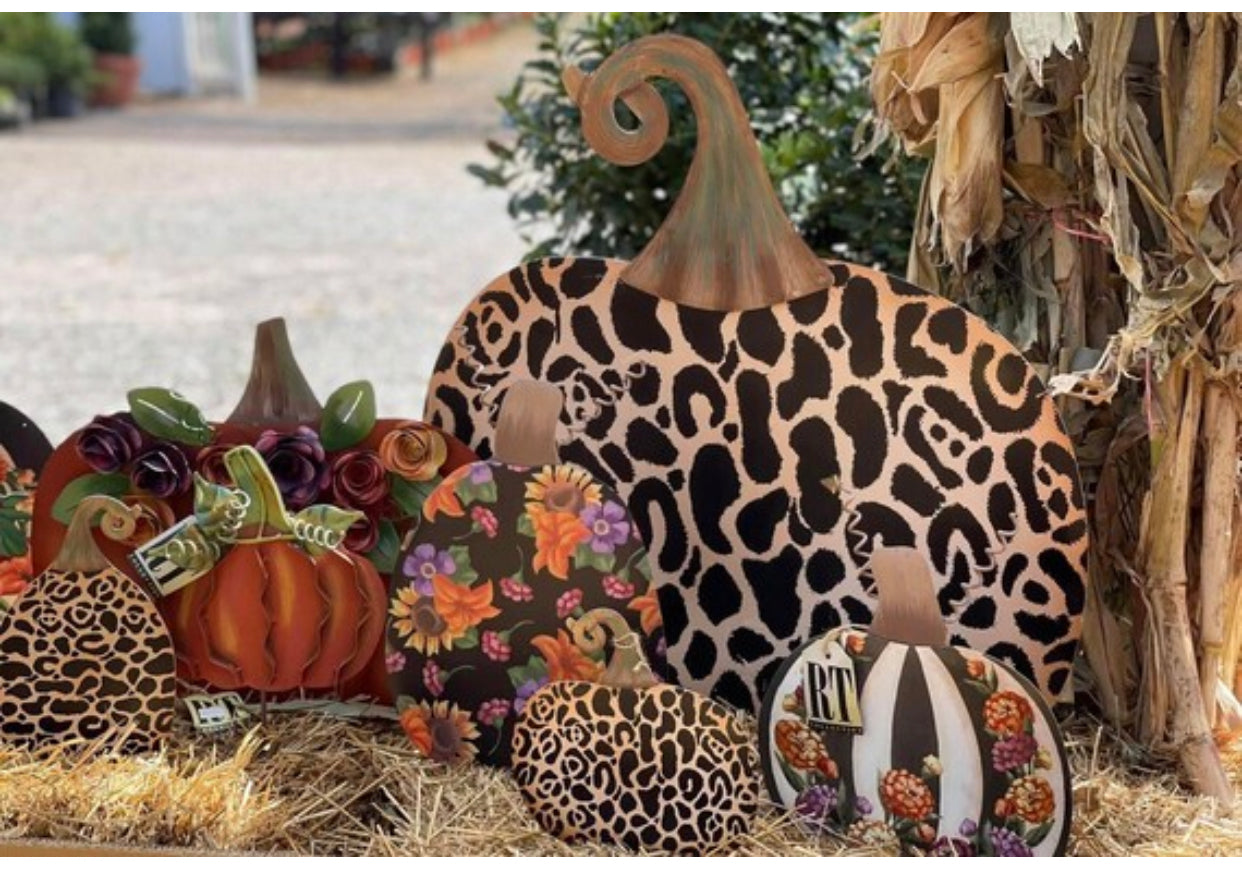 Large Metal Leopard Pumpkin with easel and stake