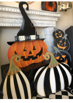 Load image into Gallery viewer, Large Short Black &amp; White Striped Pumpkin Stake
