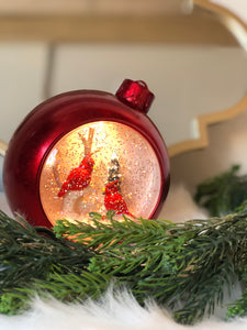 Musical🎵 Red Ornament Snow Globe with Cardinals