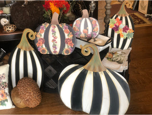 Large Short Black & White Striped Pumpkin Stake