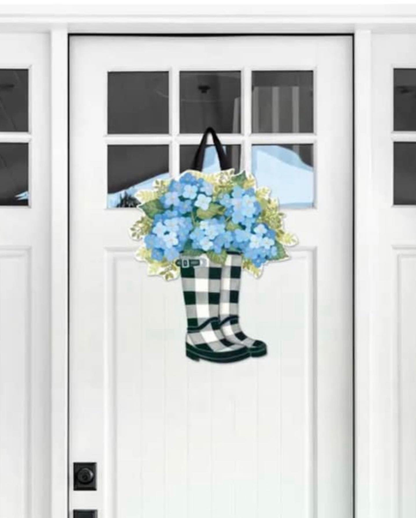 Spring Pack: Door Hanger and Flag Rain Boot Black and White