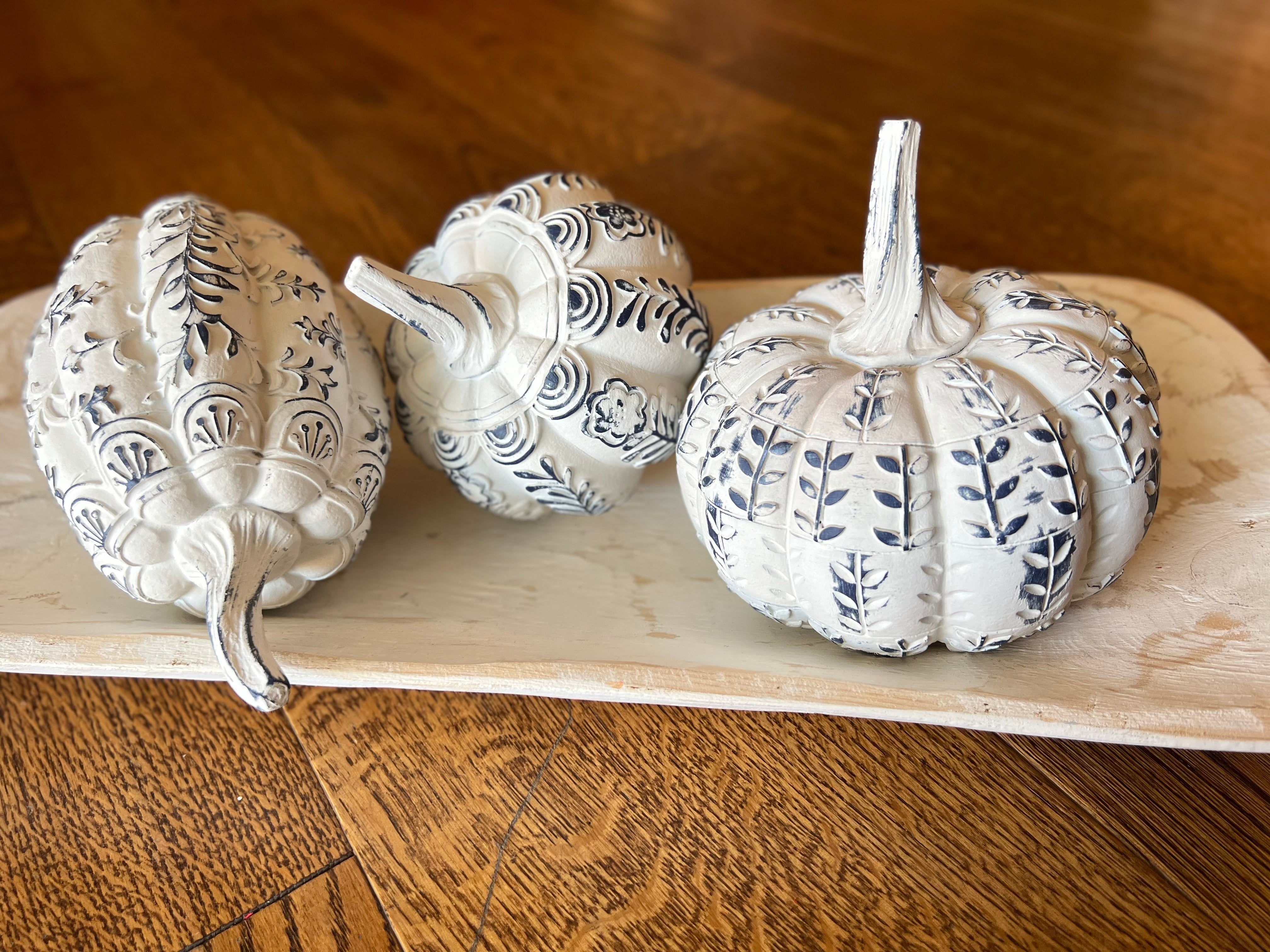 Set of 3 Indigo Blue & White Pumpkins