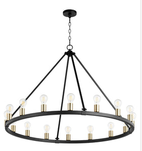 Paxton Round 16 LT Chandelier in Noir with Aged Brass