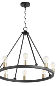 Paxton Round 8 LT Chandelier in Noir with Aged Brass