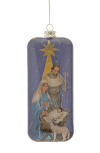 Glass Blue Nativity & Gold Ornament