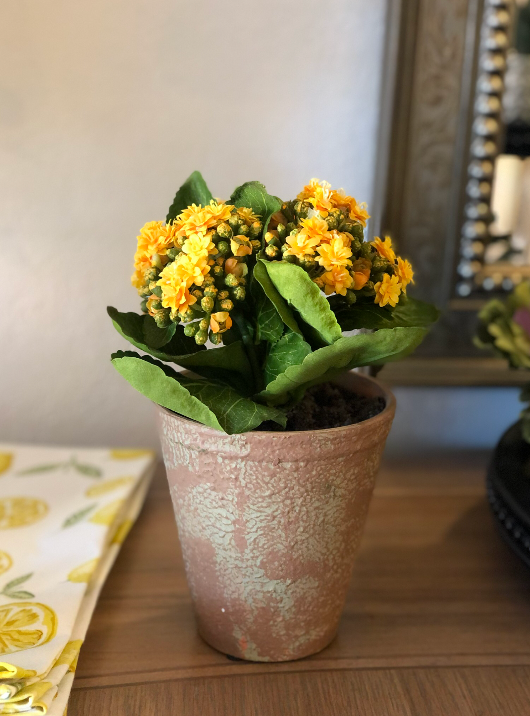 yellow small plant pot Yellow Faux Kalanchoe in Clay Pot – MelizaInteriorsInc