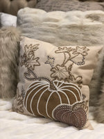 Load image into Gallery viewer, Light Taupe, White and Gray Pumpkin Pillow
