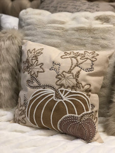 Light Taupe, White and Gray Pumpkin Pillow