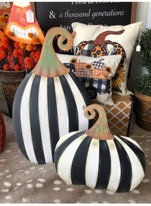 Large Short Black & White Striped Pumpkin Stake