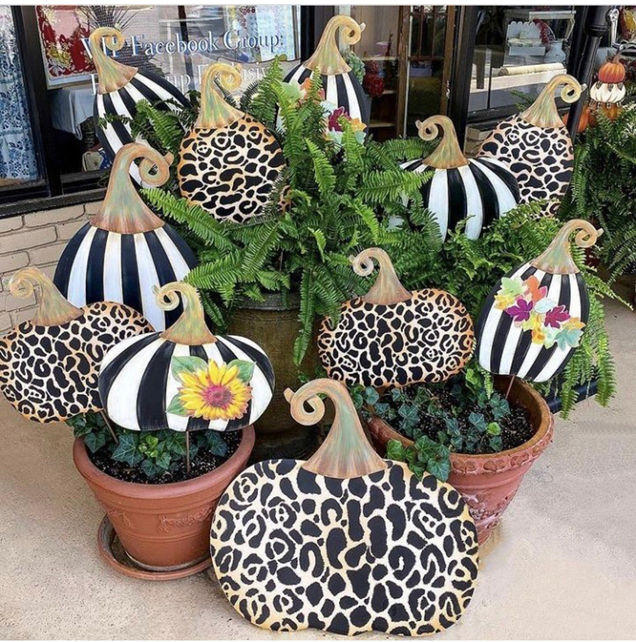 Large Metal Leopard Pumpkin with easel and stake