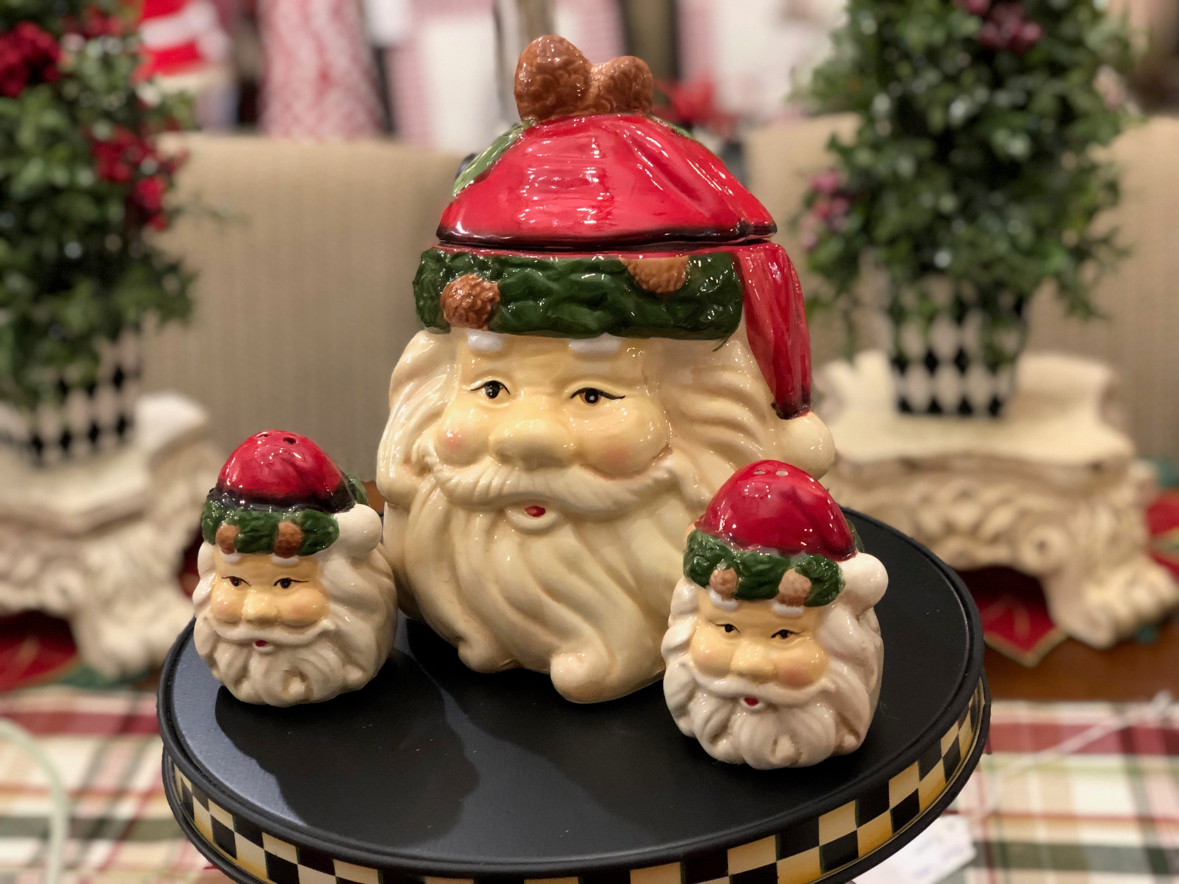 Set of Santa Face Cookie Jar and Salt & Pepper Shakers