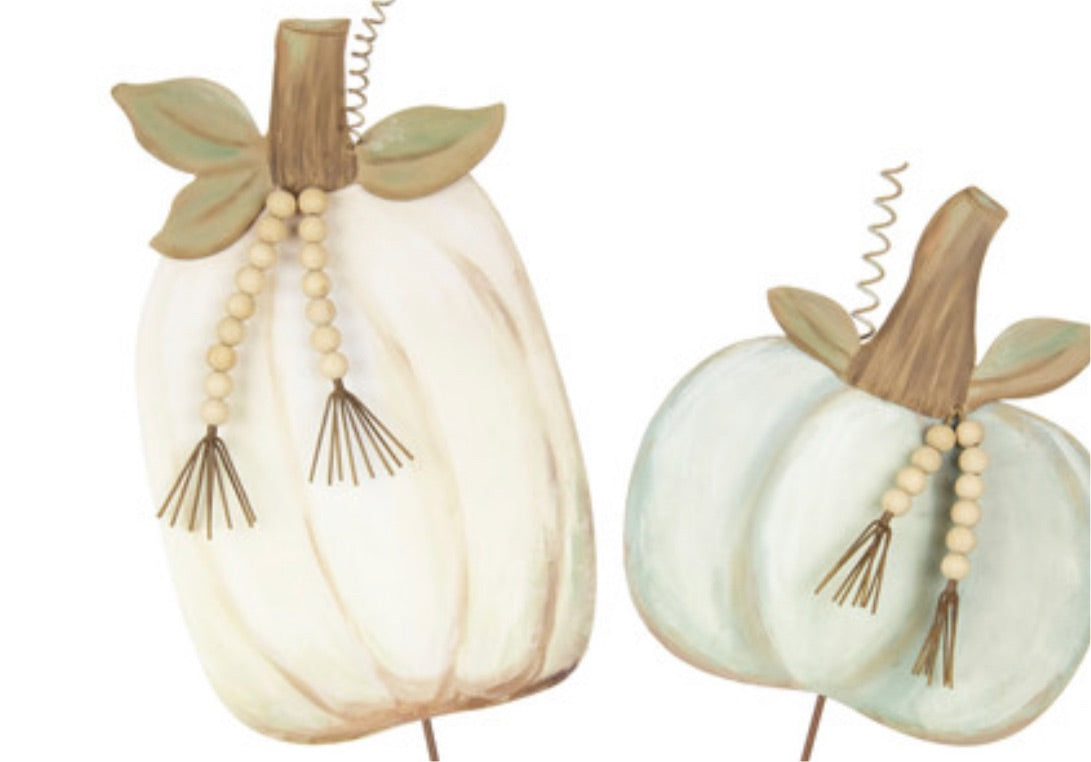 Green & Cream Pumpkins with Farmhouse Beads