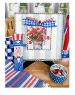 Load image into Gallery viewer, Americana: Bucket of Red Geraniums and American Flag Mini Print
