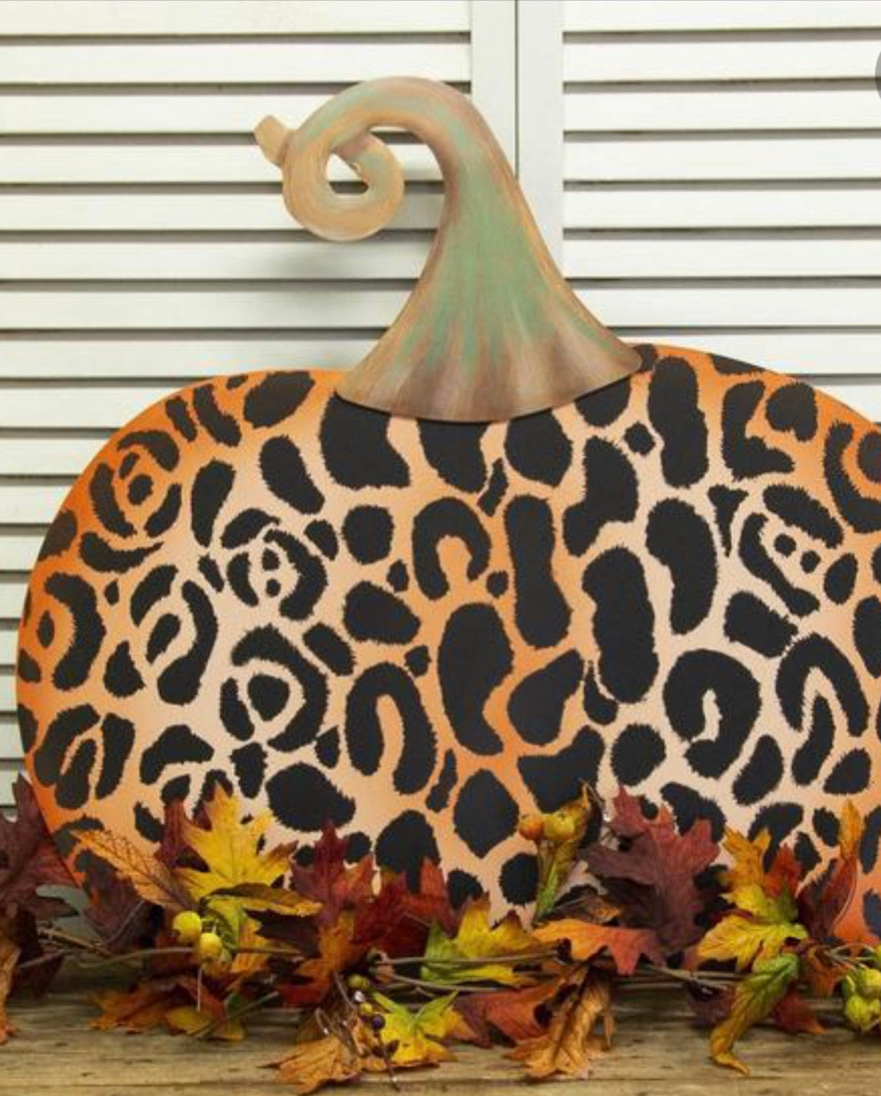 Large Metal Leopard Pumpkin with easel and stake