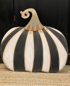 Large Short Black & White Striped Pumpkin Stake