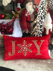 Red and Gold JOY Velvet Christmas Pillow