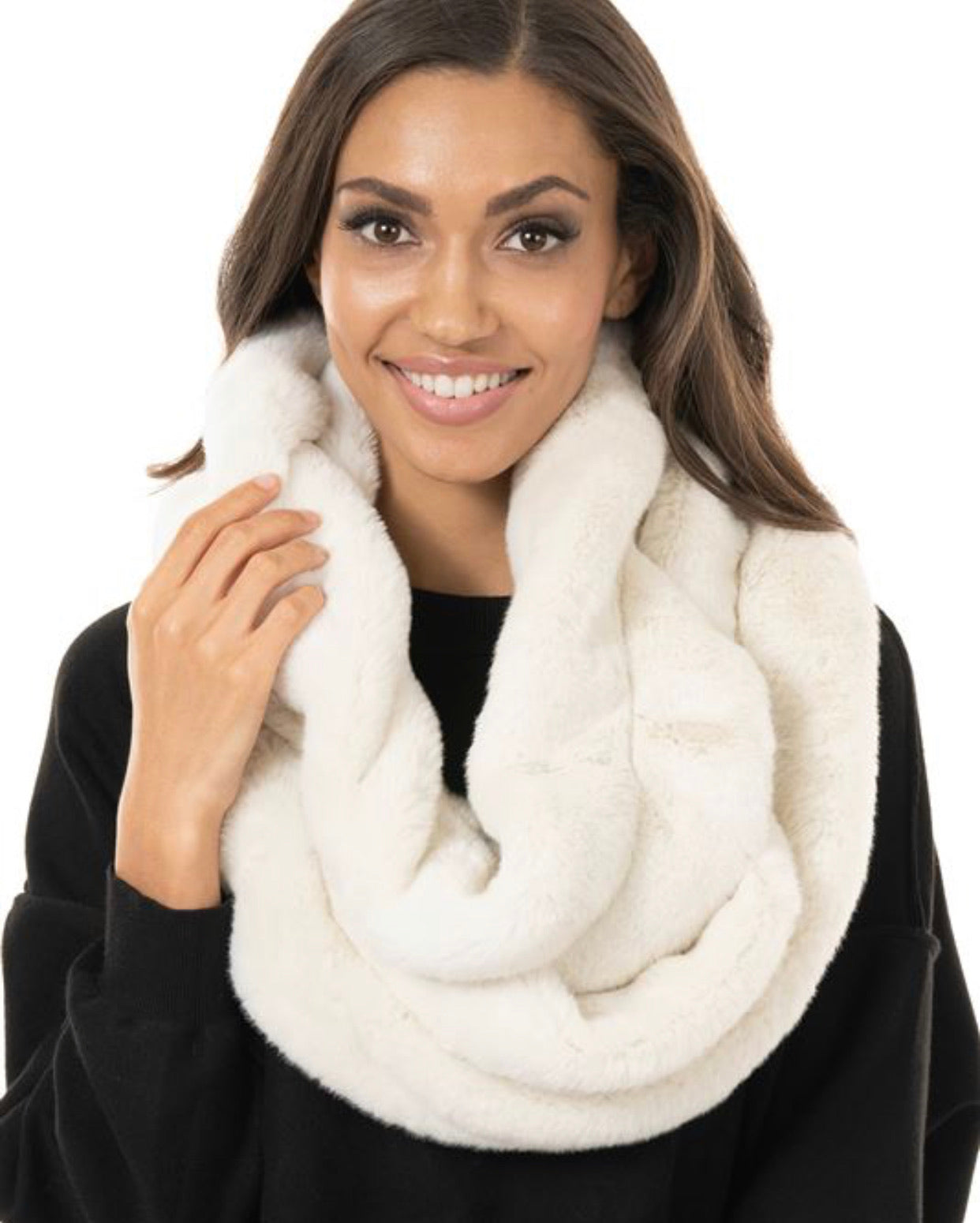 Ivory Ruffled Faux Mink Infinity Scarf