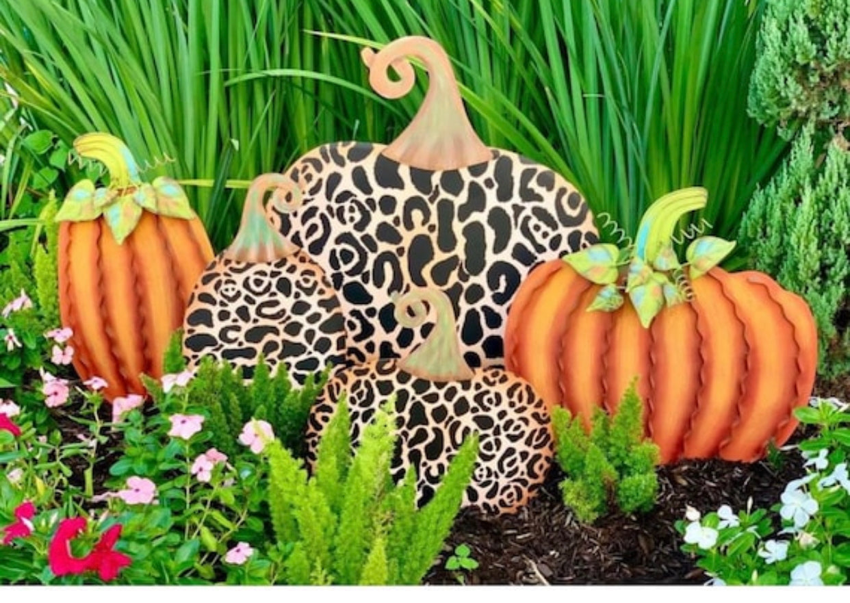 Large Metal Leopard Pumpkin with easel and stake