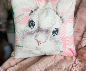 Pink Bunny Pillow with Pink and White Check