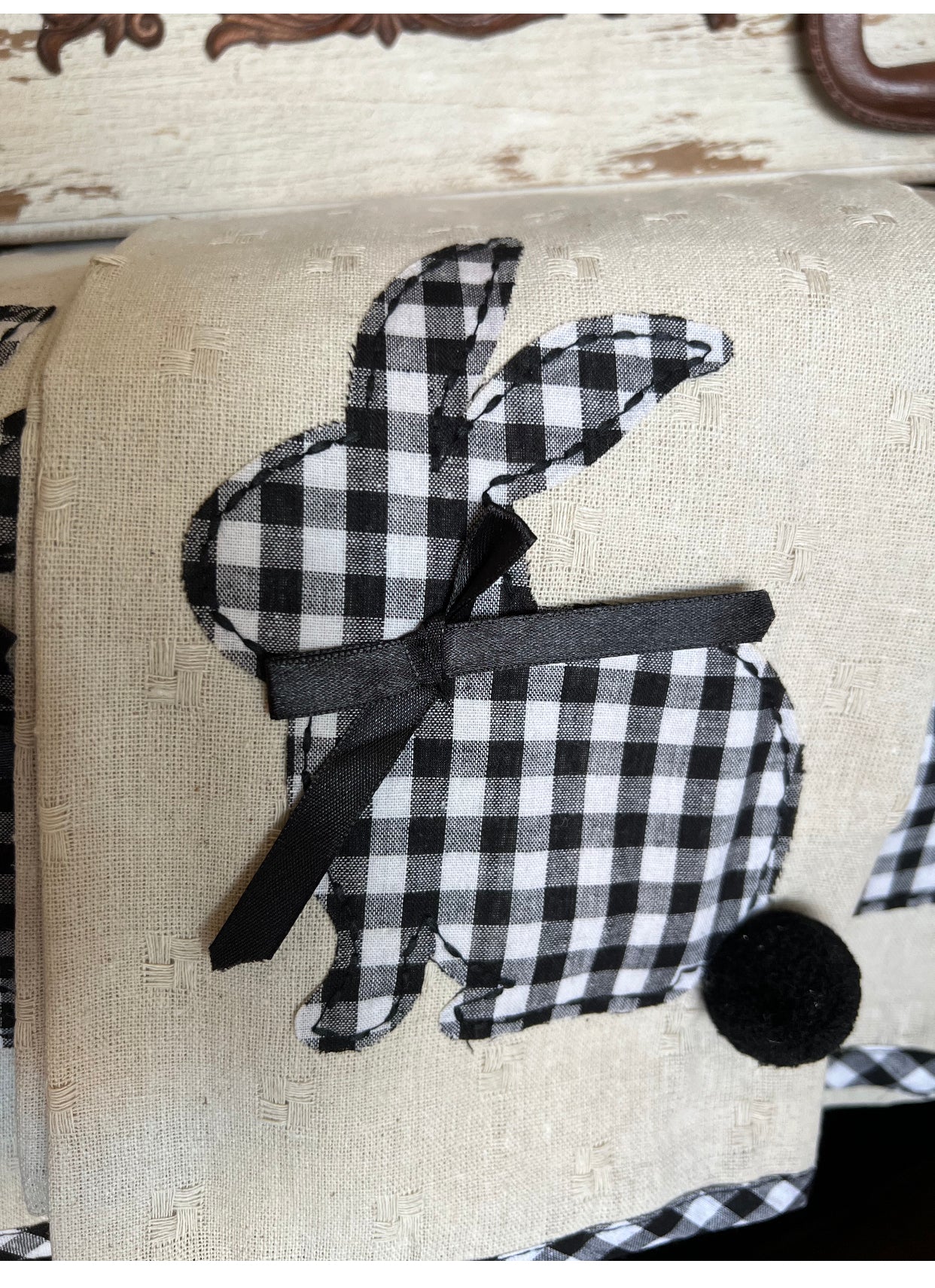 Black & White Gingham Bunnies Hand Towel