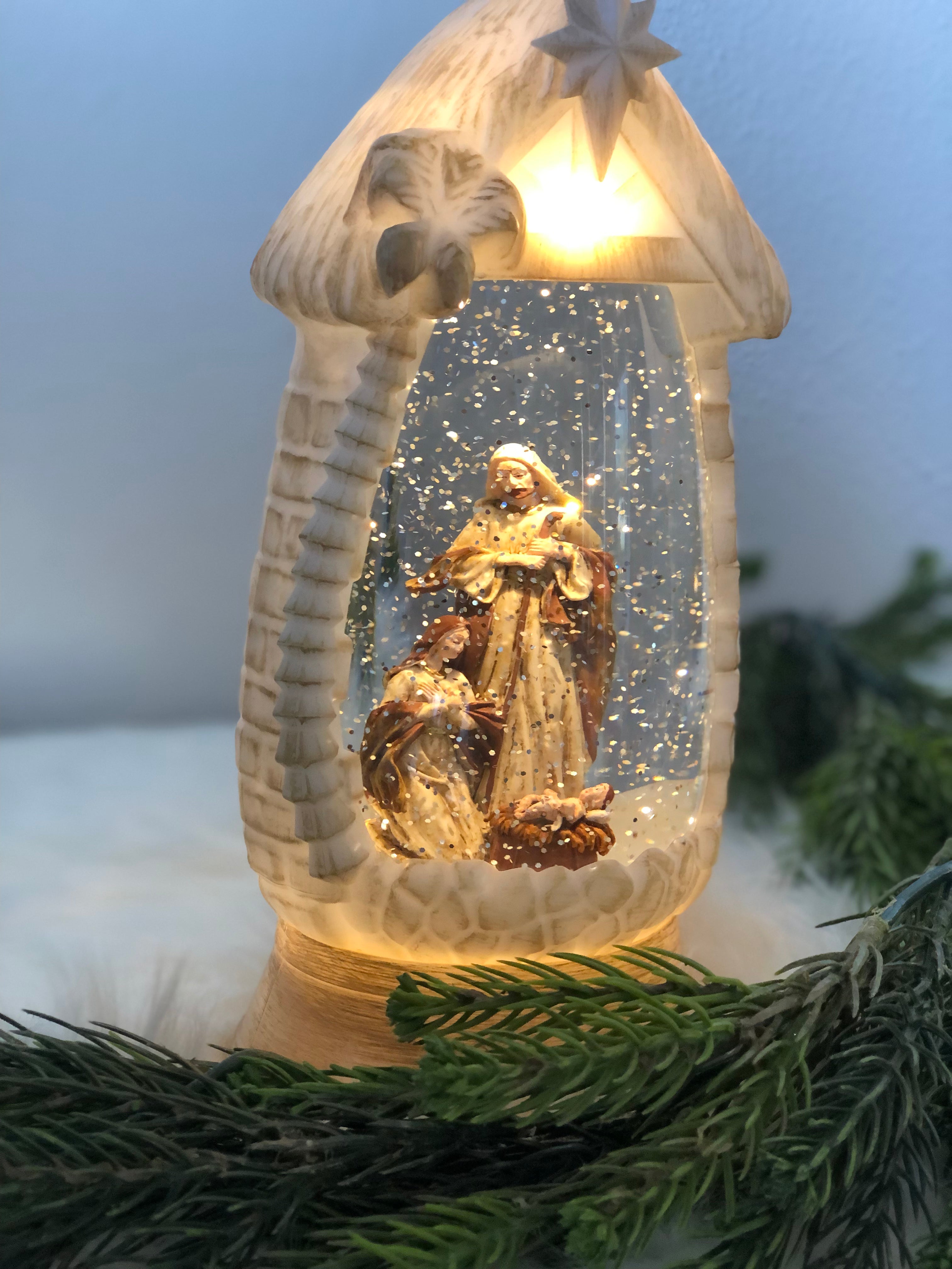 Snow globe with Holy Family LED Manger Scene and Star