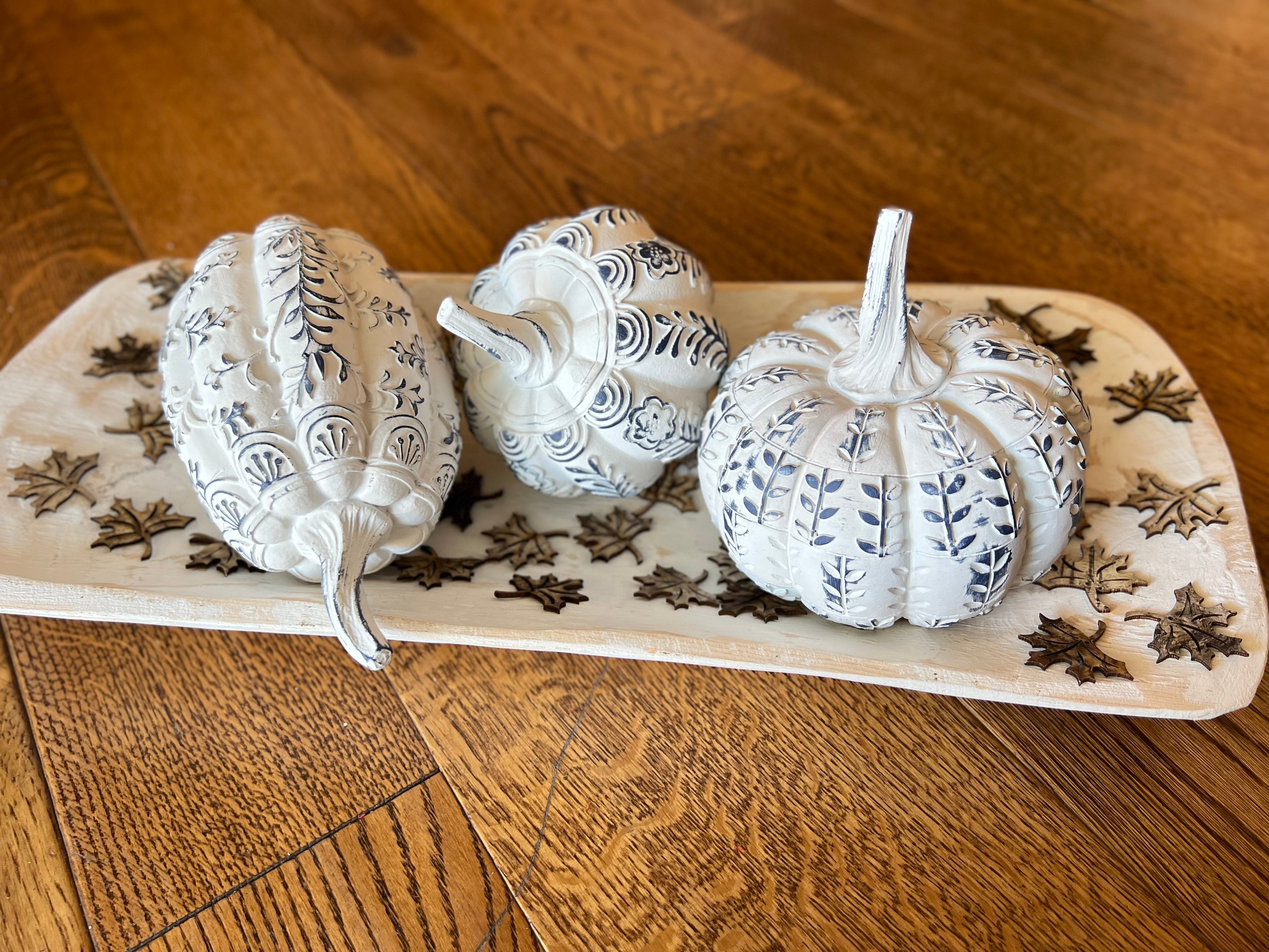 Set of 3 Indigo Blue & White Pumpkins