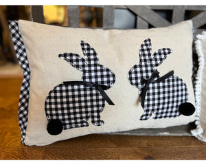 Black & White Gingham Bunnies Pillow