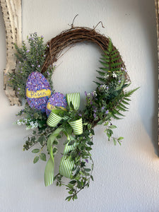 Easter Lavender Risen Eggs Wreath with Bows