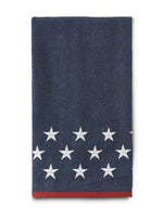 Load image into Gallery viewer, Denim Americana Hand Towel with Stars and Red Trim
