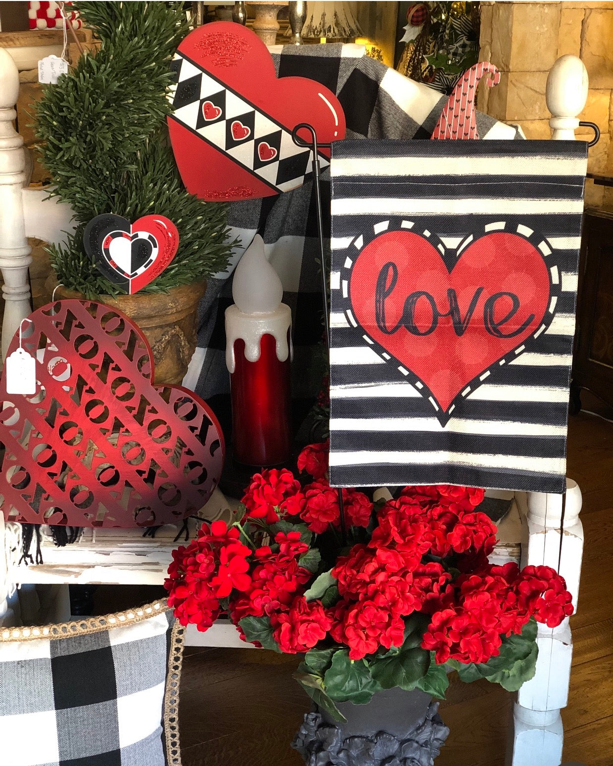Valentines Day: Black and White Striped LOVE Flag