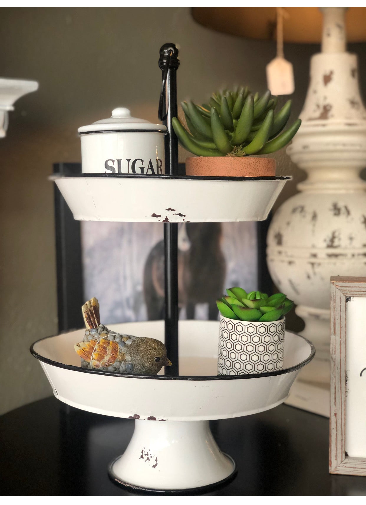 Modern Farmhouse Black & White 2-Tier Tray