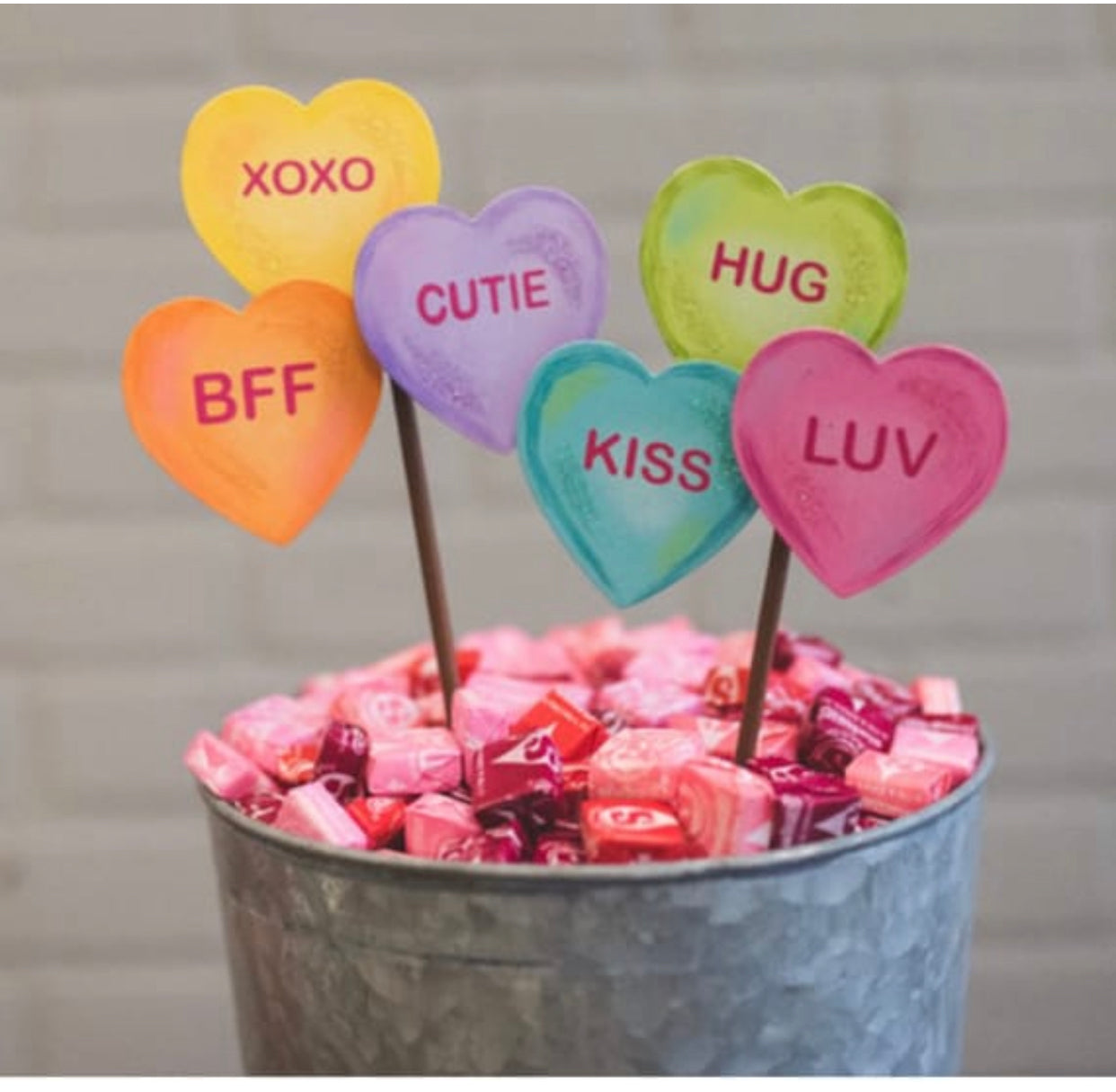 Fun Candy Hearts Set of 2 Stake Outdoor or Indoor