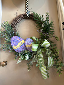 Easter Lavender Risen Eggs Wreath with Bows