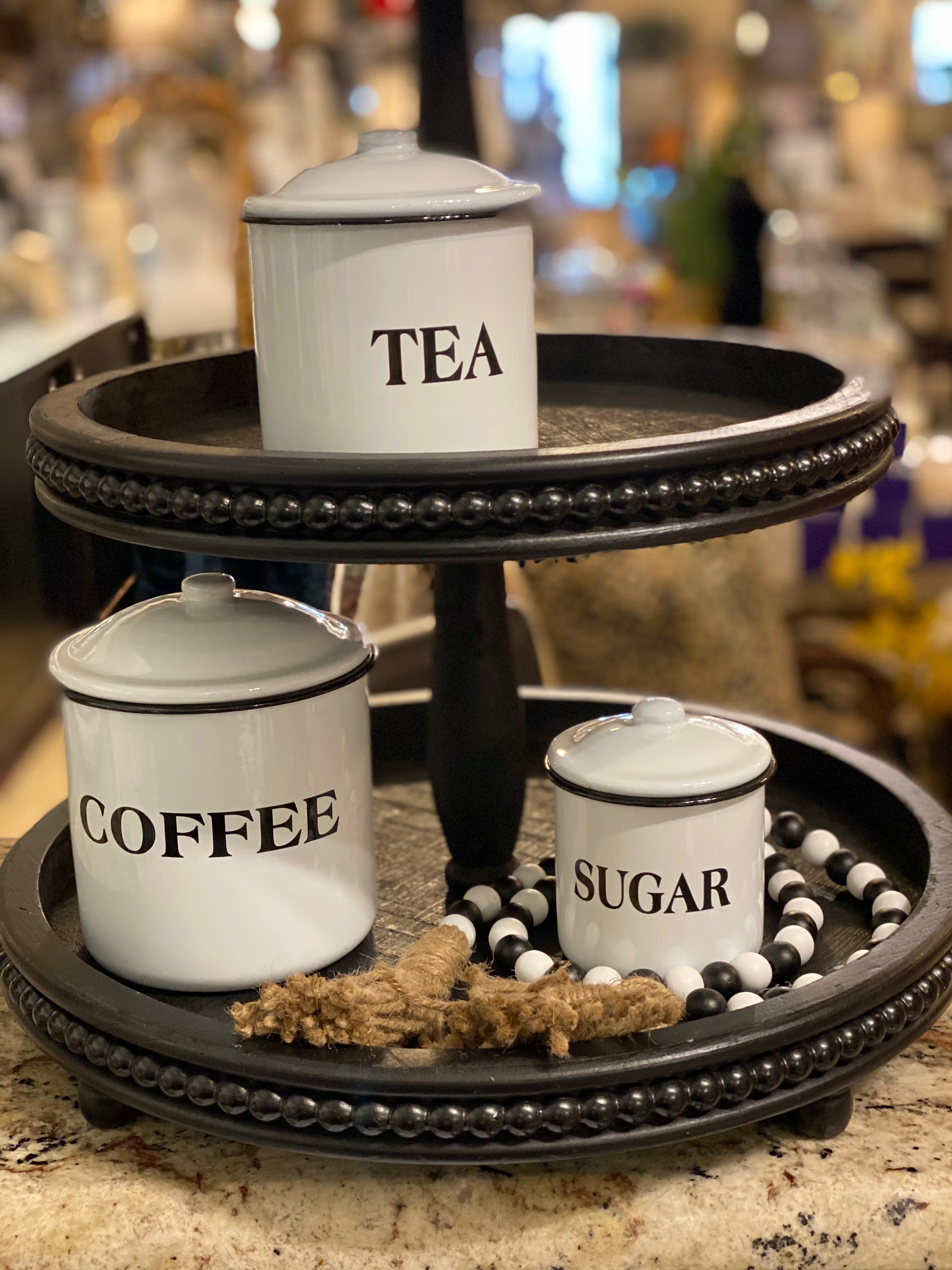 Farmhouse Black Wood 3-Tiered Tray