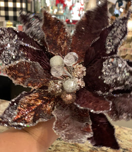 Copper Wine Glam Velvet Poinsettia with Sequins