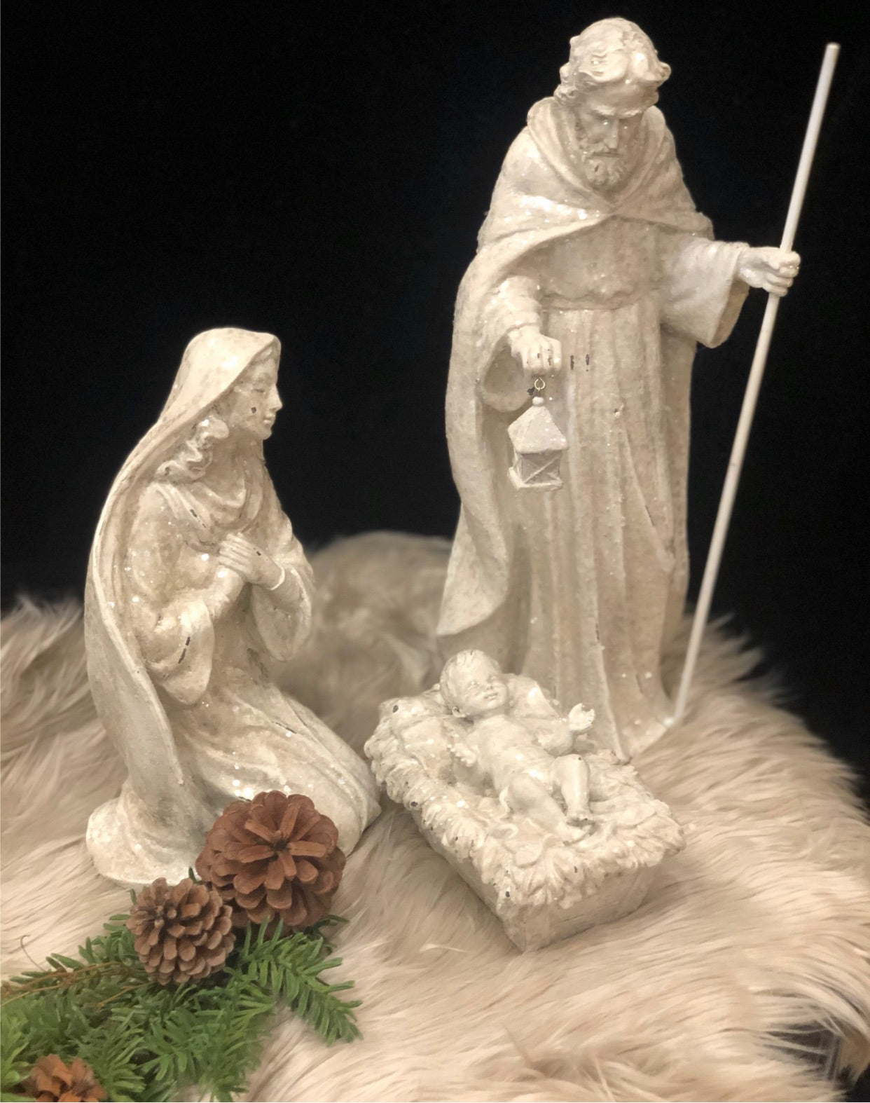 White Shimmer 3pc. Large Nativity Set