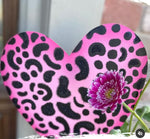 Load image into Gallery viewer, Valentine&#39;s Day: Set of 2 Pink and Black Leopard Hearts Metal with stakes
