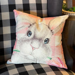 Load image into Gallery viewer, Pink Bunny Pillow with Pink and White Check
