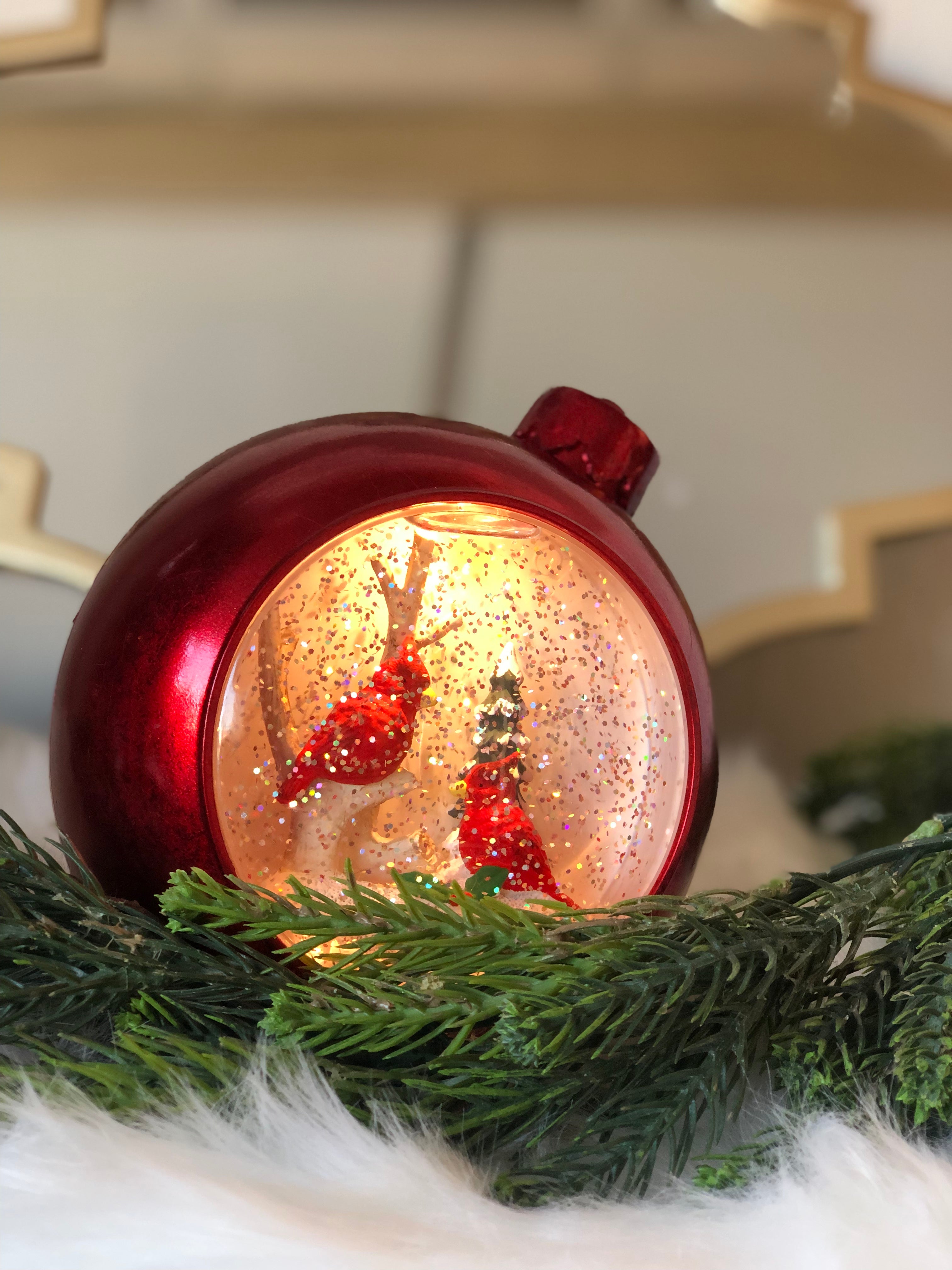 Musical🎵 Red Ornament Snow Globe with Cardinals