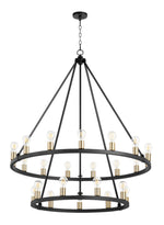 Load image into Gallery viewer, Paxton 2-tier 24 LT Chandelier in Noir with Aged Brass
