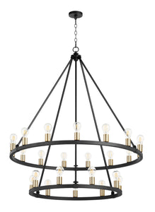 Paxton 2-tier 24 LT Chandelier in Noir with Aged Brass