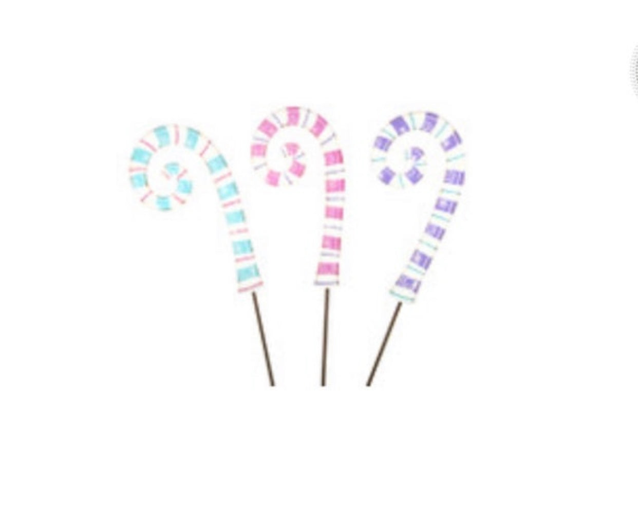 Set of 3 Pastel Candy Canes  Metal Stake Outdoor or Indoor