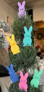 Load image into Gallery viewer, Set of 6 Glittered Peep Bunnies Yellow, Pink, Aqua, Purple, Blue, Green
