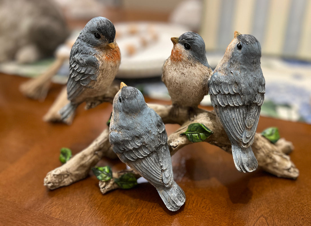 Blue Birds on a Wood Branch Resin Accessories