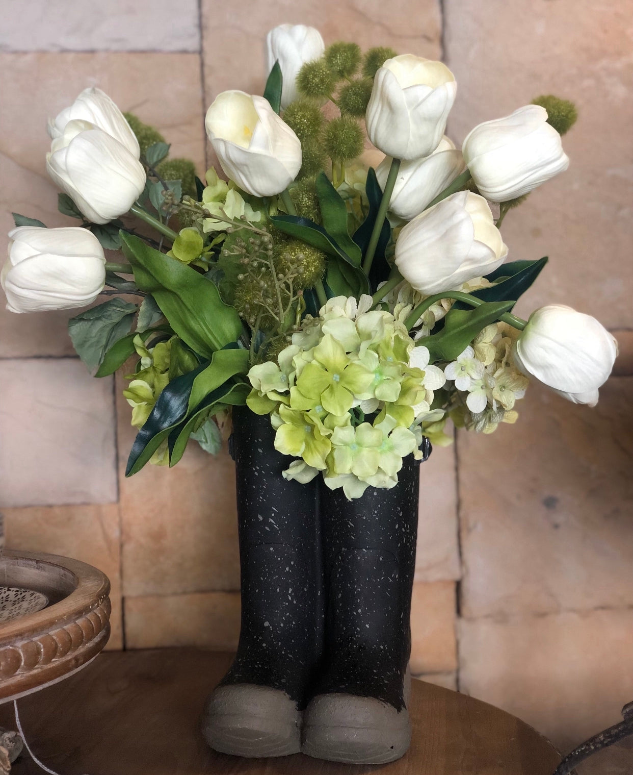 Rain Boots Tulip & Hydrangea Arrangement