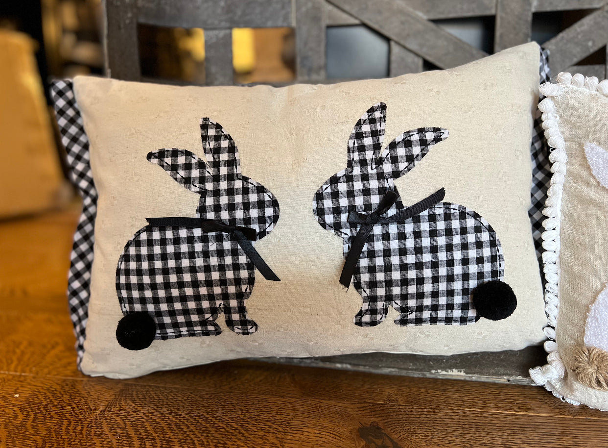 Black & White Gingham Bunnies Pillow